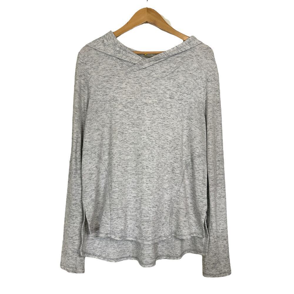 Zella Women's Long Sleeve Ribbed Knit Hi-Low Pullover Hoodie Size L Gray Lounge